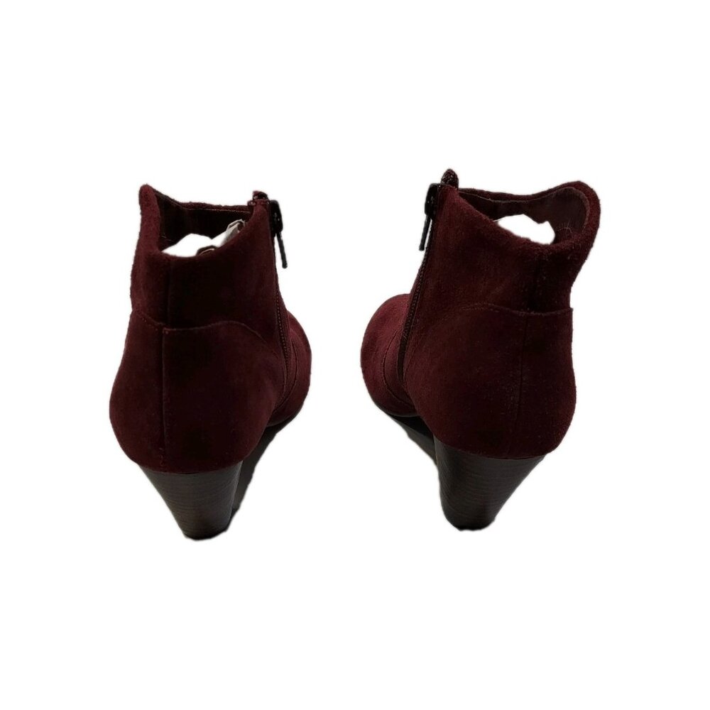 Aldo Burgandy Ankle Booties Zip Up Triangle Heel Size 7.5 Boots Short Suede - Picture 4 of 7